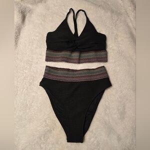 Cupshe Black Bikini with Vibrant Stripes
